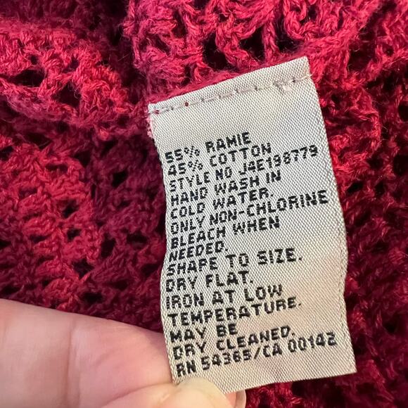 Vintage Y2K Crochet Button Up Cardigan Sweater size Large Burgundy Whimsygoth - Picture 9 of 11